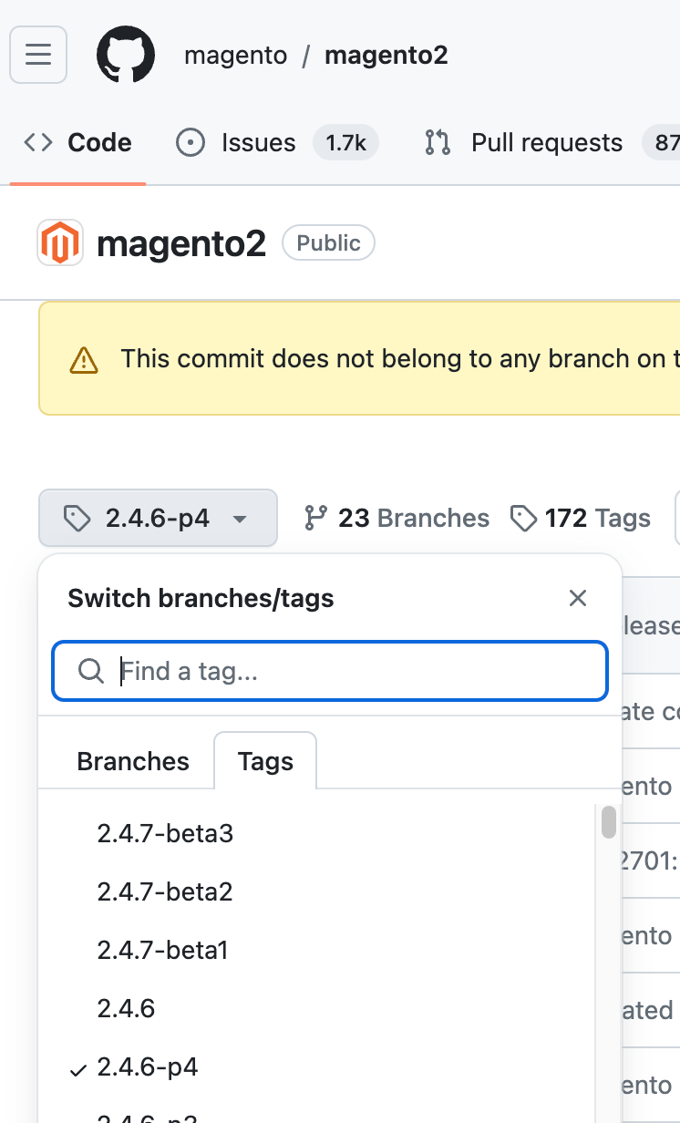 Magento github tags